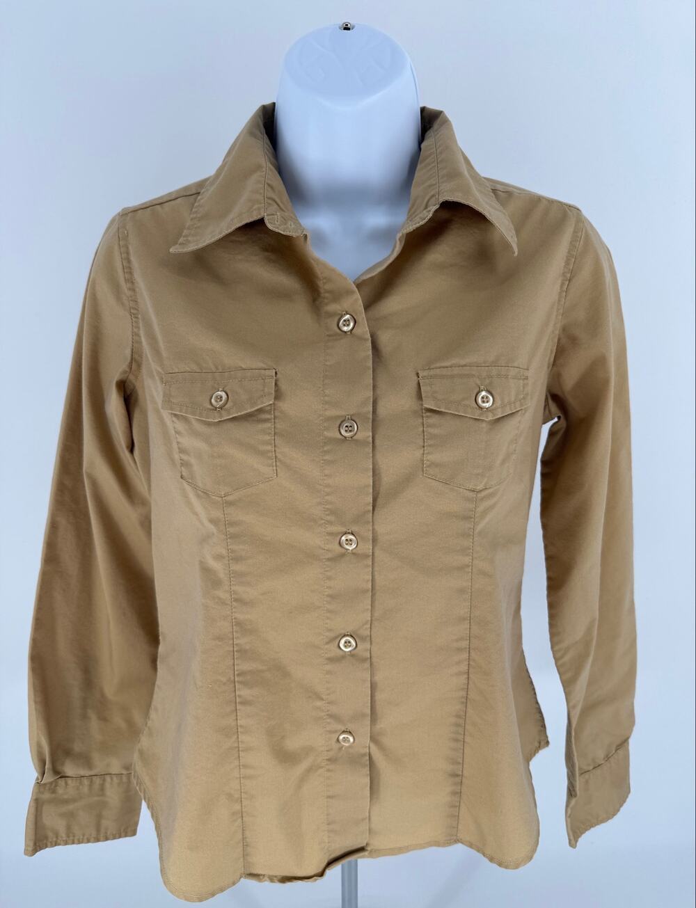 Steve & Barry’s Stretch Shirt Womens Small Khaki Button Front Utility Top